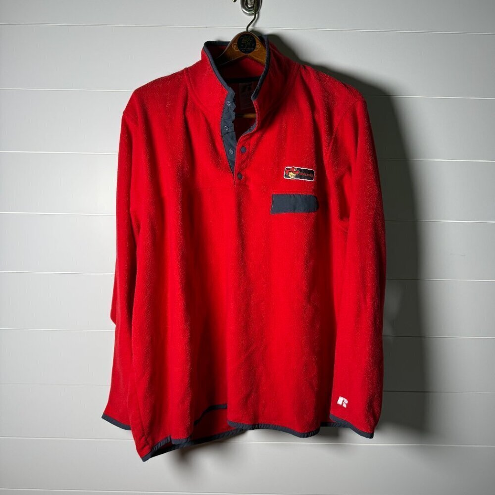 VINTAGE Herbie Husker Russell Fleece Sweatshirt Quarter Snap 3XL Red Nebraska